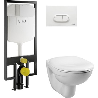Комплект подвесной унитаз VITRA NORMUS, система инсталляции VITRA V12, кнопка LOOP O глянцевый белый, сиденье стандарт